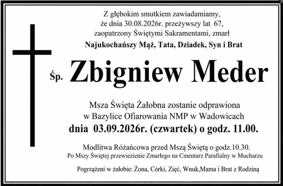 NEKROLOG - Zbigniew Meder.