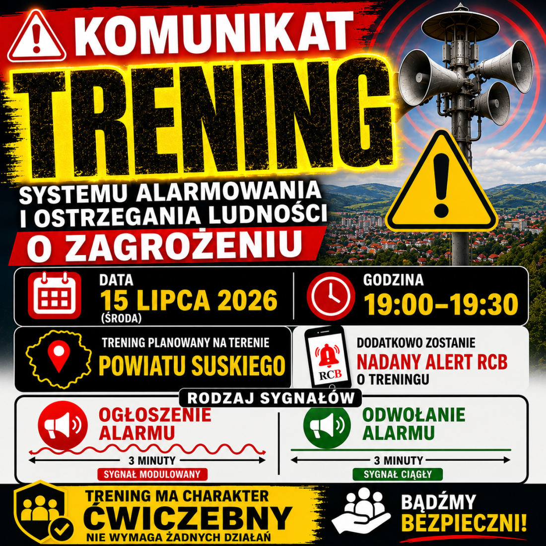 Przypominamy - Zawyją syreny w całym powiecie suskim. Strażacy apelują o spokój!