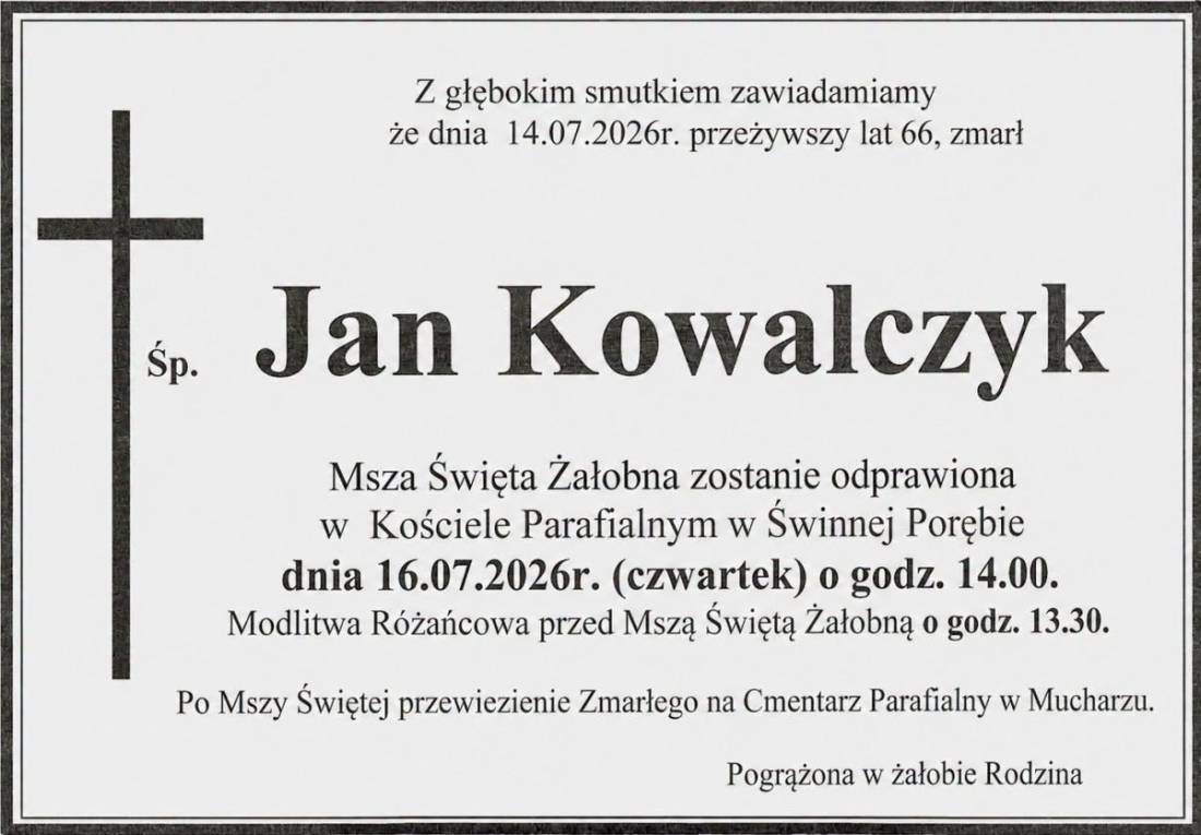 NEKROLOG - Jan Kowalczyk.