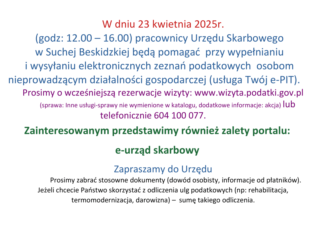 Informacja Urzędu Skarbowego w Suchej Beskidzkiej !