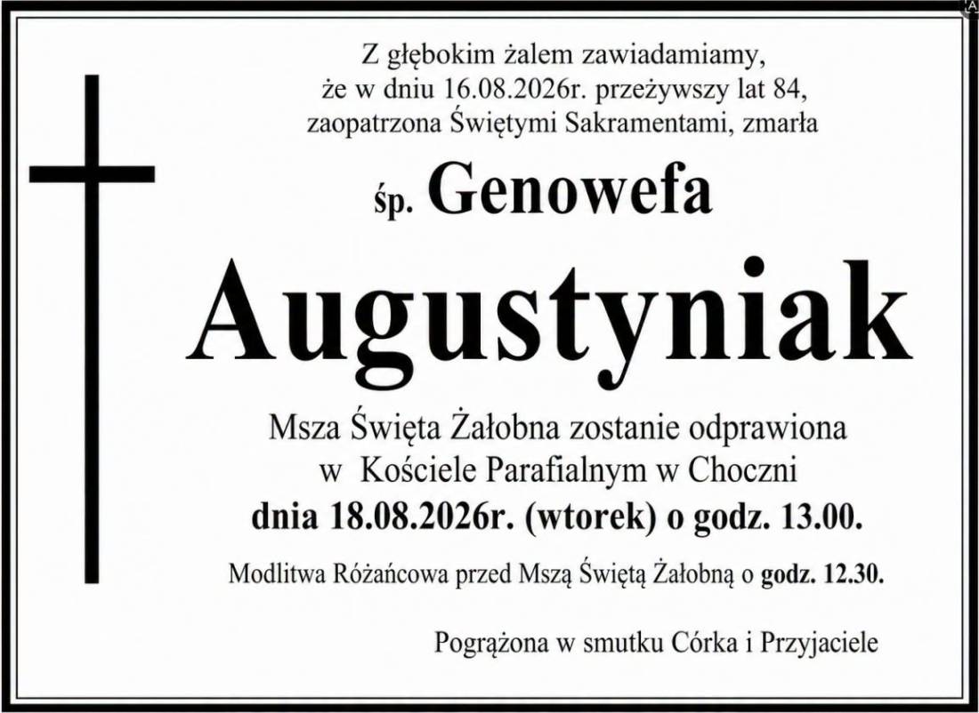 NEKROLOG - Genowefa Augustyniak. 
