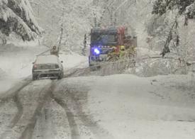 Powalone drzewo blokuje drogę w Stryszawie. Interweniują strażacy.