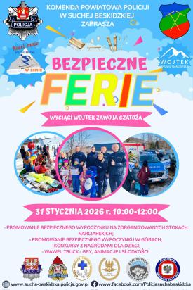 „Bezpieczne Ferie 2026” w Zawoi Czatoża – zimowa zabawa i nauka bezpieczeństwa na stoku.