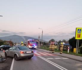 Potrącenie rowerzysty w Stryszawie - działania straży pożarnej.  