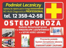 Zbadaj swoje kości BADANIE OSTEOPOROZY: 21 września Sucha Beskidzka (szpital).