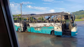 Pożar autobusu w Hucisku.