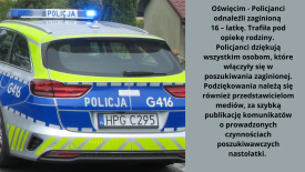 Komenda Powiatowa Policji w Oświęcimiu poszukuje zaginionej nastolatki.