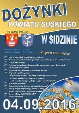 Zapraszamy do Sidziny na DOŻYNKI POWIATU SUSKIEGO 