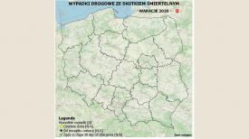 Policyjna mapa wypadków drogowych ze skutkiem śmiertelnym 2020