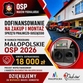 18 tysięcy złotych dla OSP Maków Podhalański. Strażacy zyskają nowe wyposażenie.