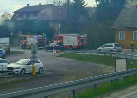 Pożar w Jordanowie. Służby na miejscu.