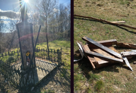 Dewastacja pod Krzyżem Jubileuszowym na Krzeszowiakówce w Suchej Beskidzkiej. Zniszczono miejsce spotkań i modlitwy.