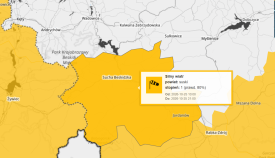 Ostrzeżenie przed silnym wiatrem w powiecie suskim. Porywy do 80 km/h.