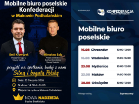 Mobilne Biuro Poselskie Konfederacji w Makowie Podhalańskim. Mieszkańcy będą mogli zgłosić swoje problemy.