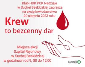 Krew to bezcenny dar. Klub HDK PCK &quot;Nadzieja&quot; zaprasza w najbliżą niedzielę. 