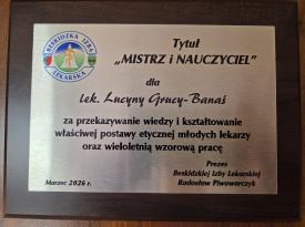 Lek. Lucyna Gruca-Banaś z prestiżowym tytułem „Mistrz i Nauczyciel”.